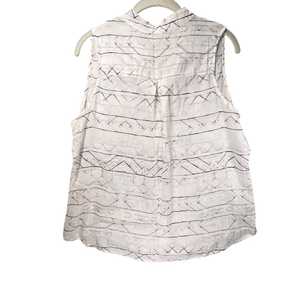 Cloth & Stone White Sleeveless Tencel Button Down Blouse Abstract Sheer Size L - Picture 2 of 10